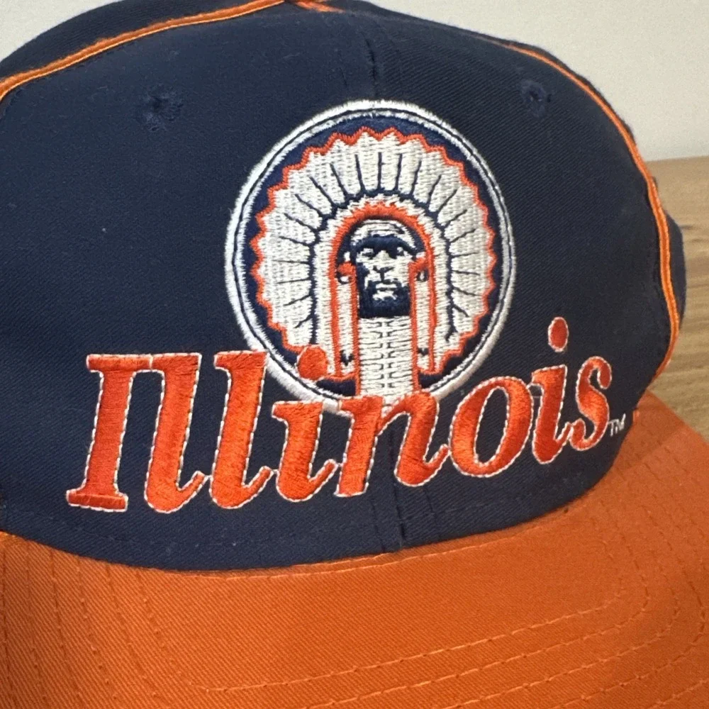 Vintage University Illinois Indian Chief Illiniwek Striped Snapback Hat The Game